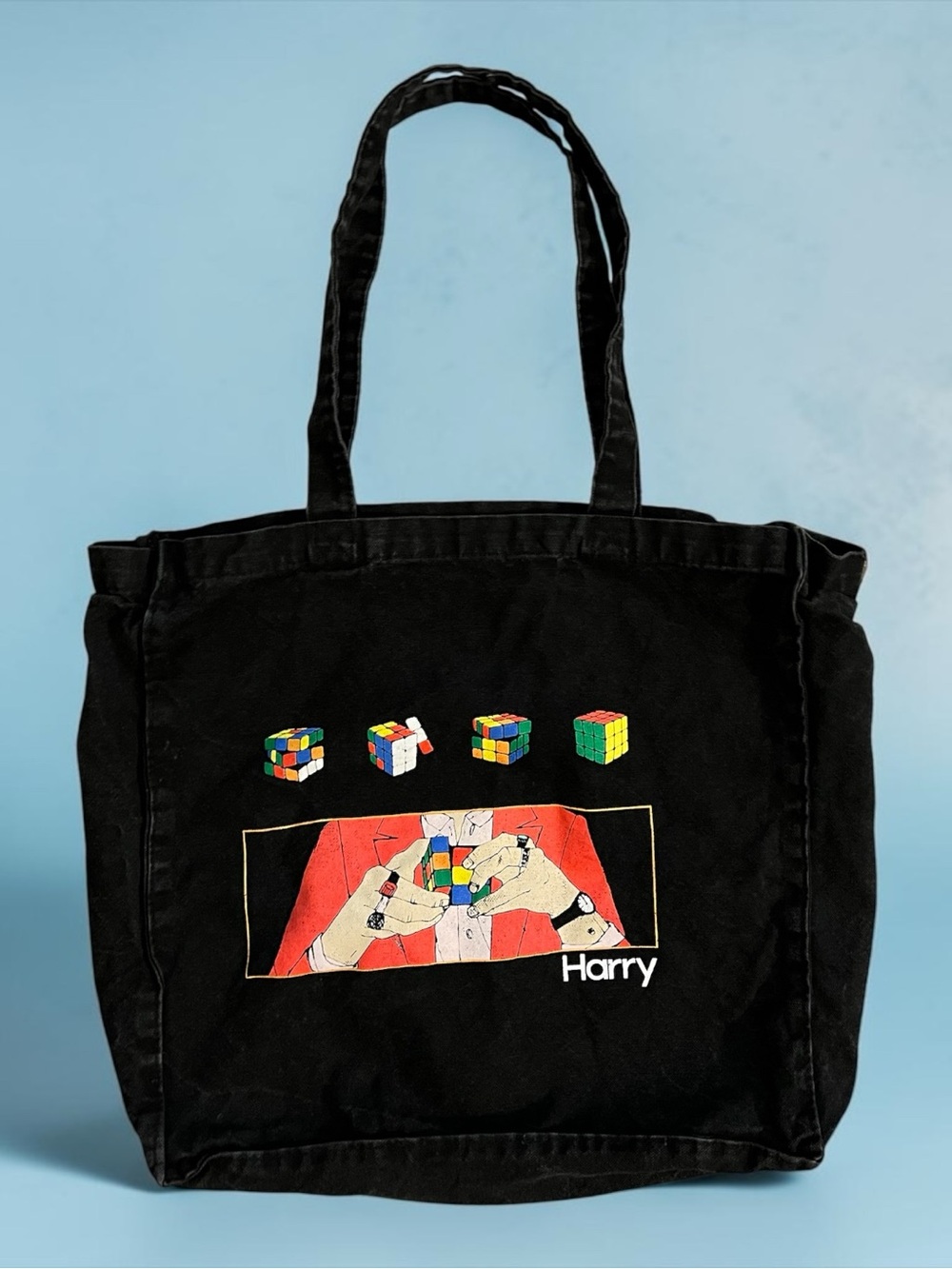 Harry Styles Black Canvas Tote with Rubik's Cube Graphic 2018 Tour Tote Rare